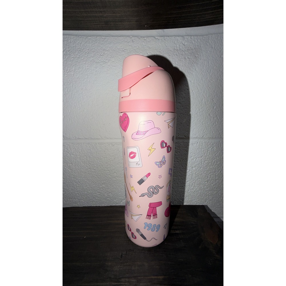 Taylor Swift Eras Tour Pink Water Bottle Tumbler 1989 Snake Cowboy Hat Doodle